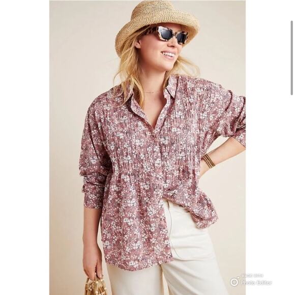 Anthropologie Pilcro Sasha pink floral button down shirt size Extra Small XS - Picture 13 of 15